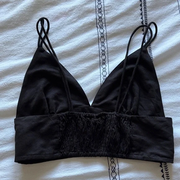 Twik Black Triangle Faux Suede Crop Top - Picture 3 of 5